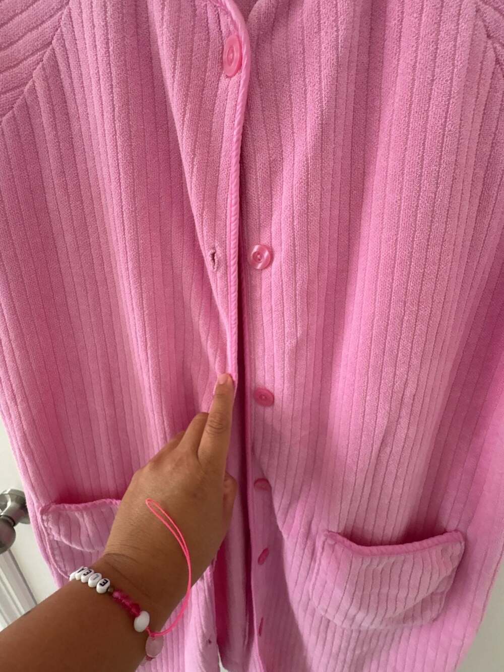 Calypso Pink Ribbed Terry Cloth Button-Front Lounger Robe - Picture 7 of 8